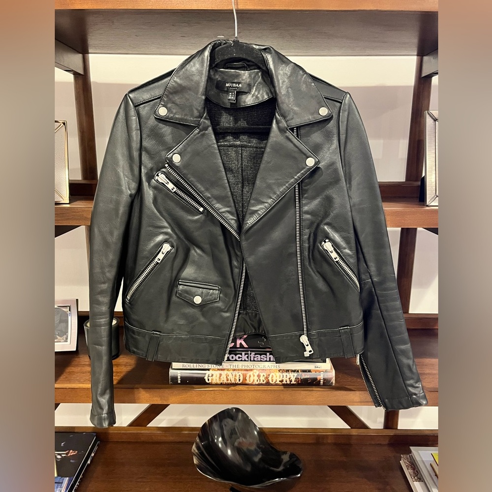 Muubaa Black Leather Biker Jacket - Picture 2 of 6